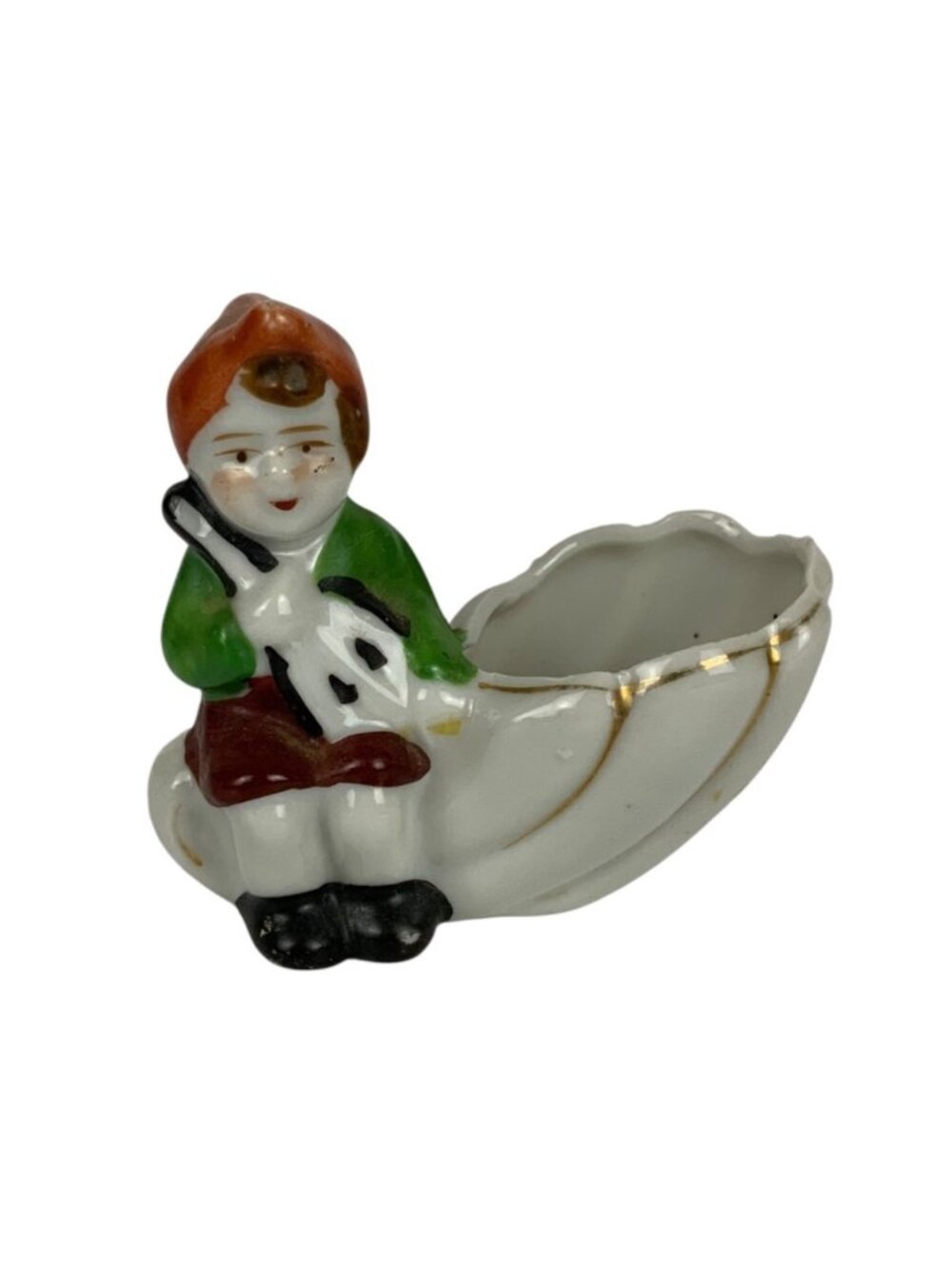 Vintage Hand-Painted Ceramic Boy Figurine Matchstick Toothpick Holder Japan